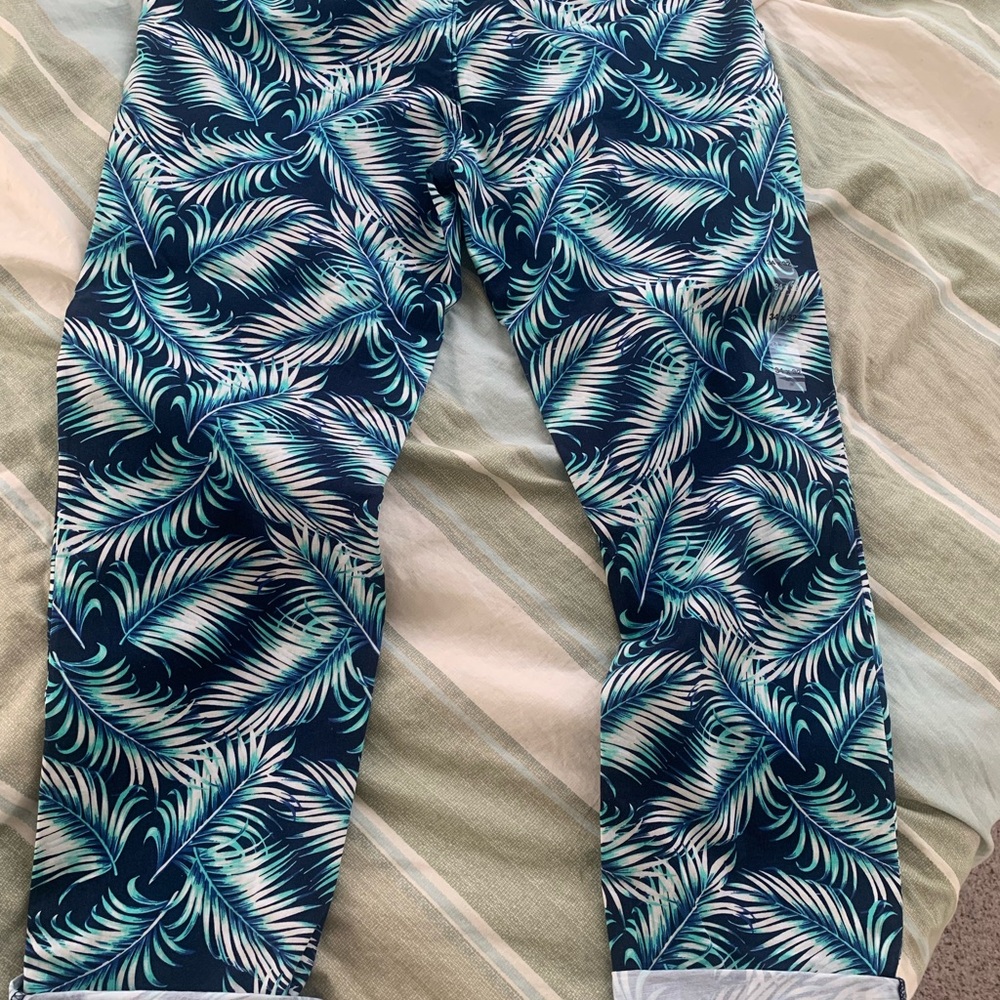 Tropical Leaf Print Stretch Pants